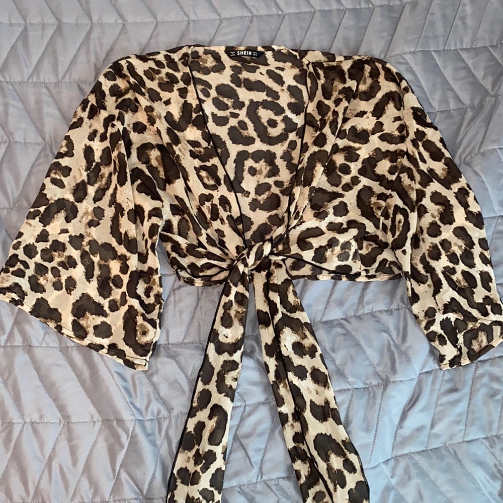 Sheer leopard print coverup/shirt